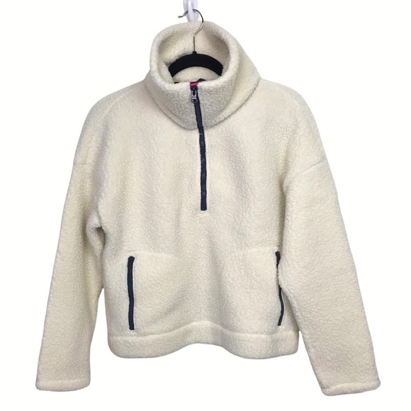 J Crew Ivory Crop Half Zip Polartec Fleece Pullover Sweater - Picture 3 of 10